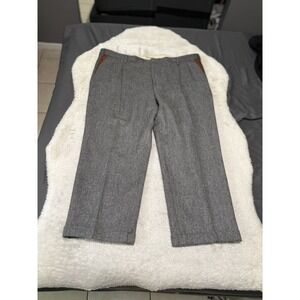 Orvis Men's Herringbone Wool Gey Leather Trim Pocket Pants 46x28 Tweed